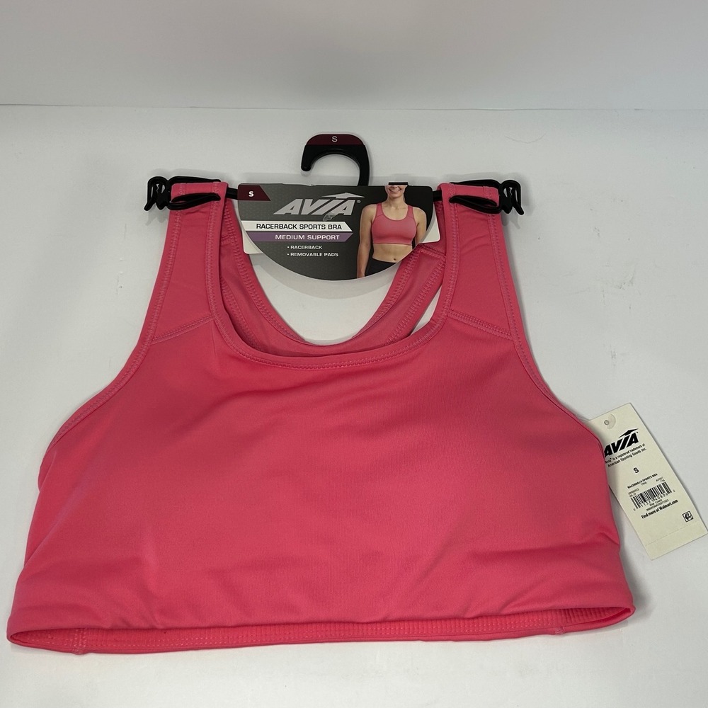 Avia Womens Pink Racerback Medium‎ Support Sports Bra Removable Pads Size S NEW